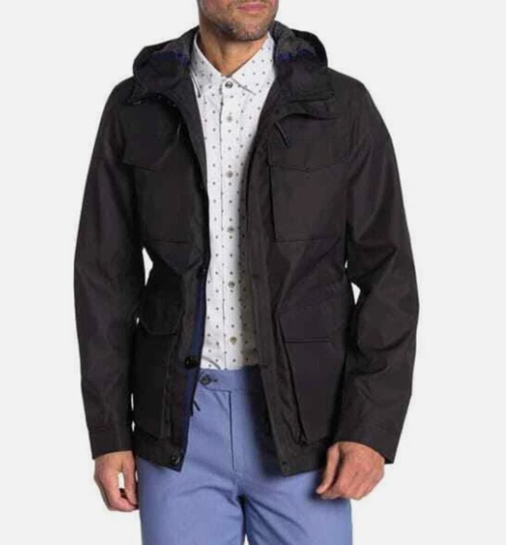 Ted Baker LondonLARGE Mens bLACK Hooded Waterproof Field Jacket Pockets Size 5